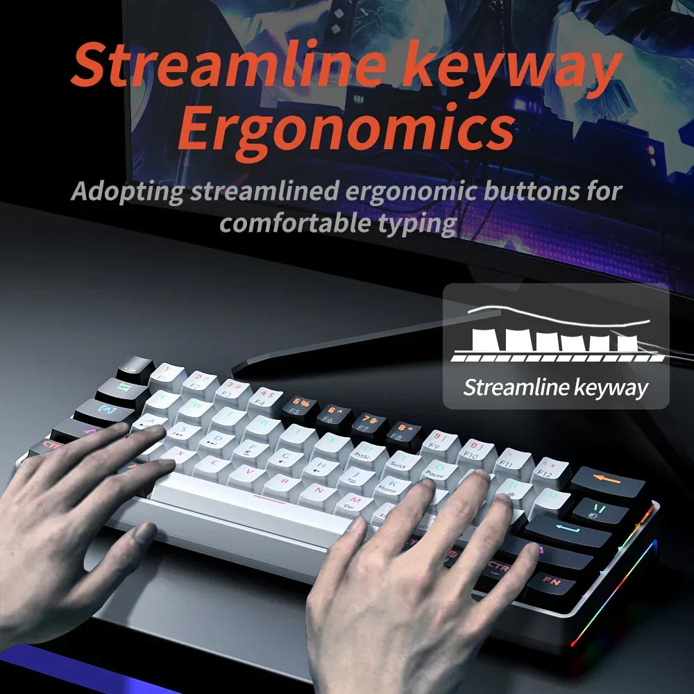 61 Keys Usb Gaming Mechanical Keyboard Red Switch Rgb